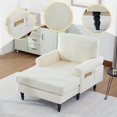 thumbnail image 2 of Modern Minimalist Chenille Fabric Chaise Lounge Recliner Single Sofa with Comfortable Backrest, Rest Chair Sofa with Wooden Legs and Armrests Side Pockets for Living Room, Bedroom, Office, Beige, 2 of 8