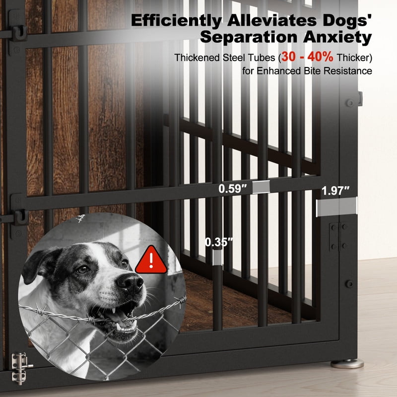 Dog Crate Furniture with Cushion, Wooden Dog Kennel End Table with Double Doors, Heavy Duty Indoor Dog House for Small Medium Large Dogs, Rustic Brown, 32in