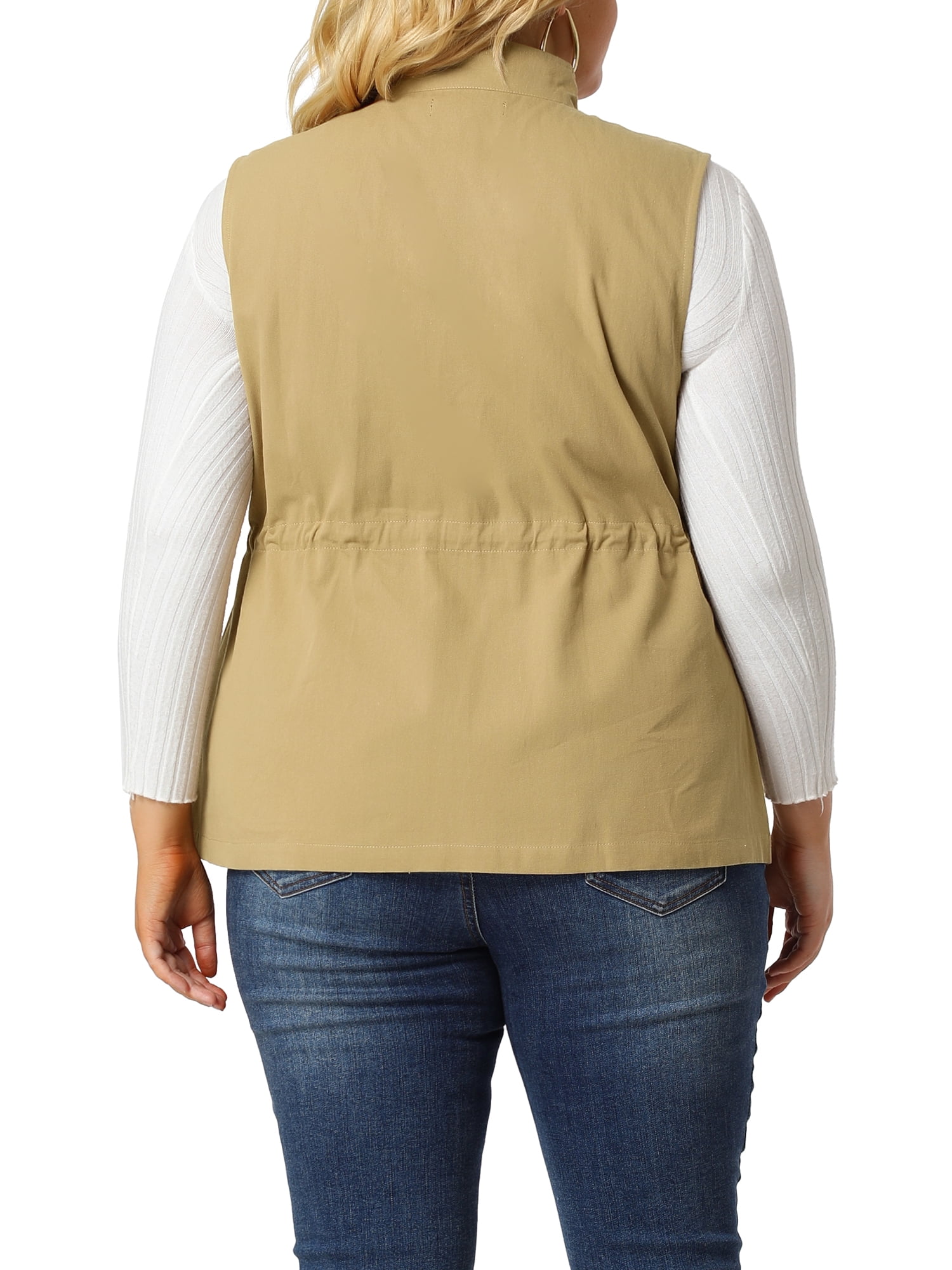DARING DIVA Women's Plus Size Lightweight Sleeveless Anorak Cargo Vest 1X Khaki