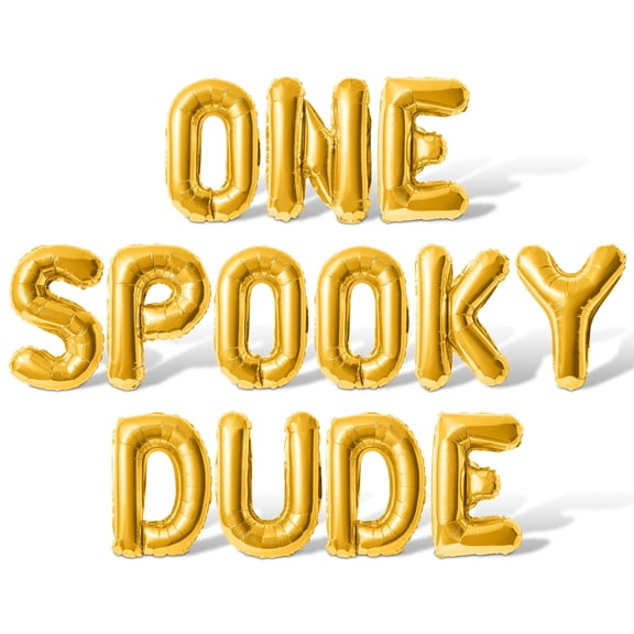 Letter Balloons - ONE SPOOKY DUDE 16" Inch Alphabet Letters Foil Mylar Balloon Halloween 1st Birthday Party Banner (Gold)