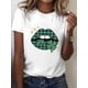 thumbnail image 1 of Women's St. Patrick's Day Shamrock & Plaid Lips Graphic T-Shirt - Casual Crew Neck, Short Sleeve TopCamisetas de verano para mujer, manga corta, cuello redondo, casual, lindo, con gráficos, camisetas, 1 of 6