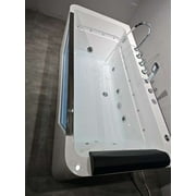 67 Luxury Whirlpool Bathtub with Panoramic Glass Window | 7 Hydro-Massage Jets, Waterfall Faucet & LED Chromatherapy | 1HP 750W Motor, Acrylic Spa Jetted Tub (110V) –Middle Drain