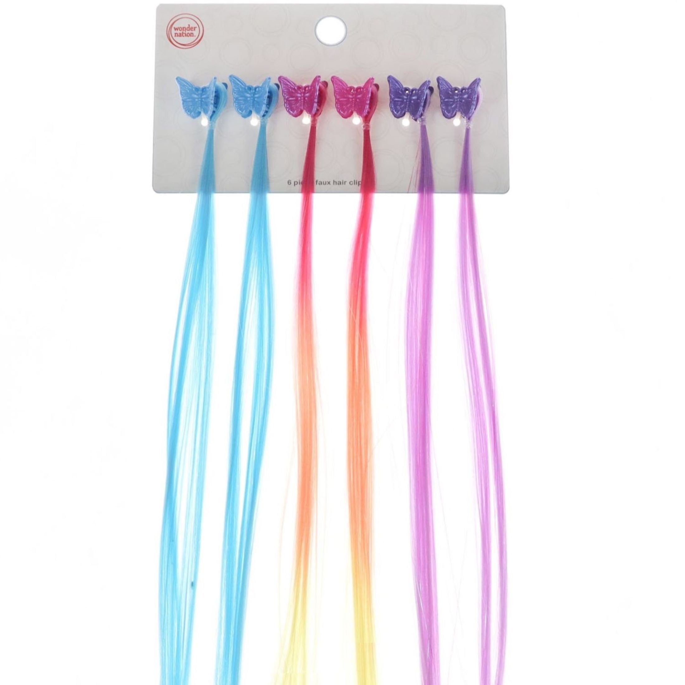 Wonder Nation 6 Pack Ombre Faux Hair Set with Butterfly Claw Clips (Girl's)