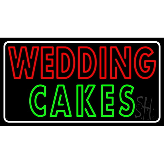 Wedding Cakes Double Stroke LED Neon Sign 13" Tall x 24" Wide - inches, Black Square Cut Acrylic Backing, with Dimmer - Premium built indoor Sign for Storefront, Store interior.