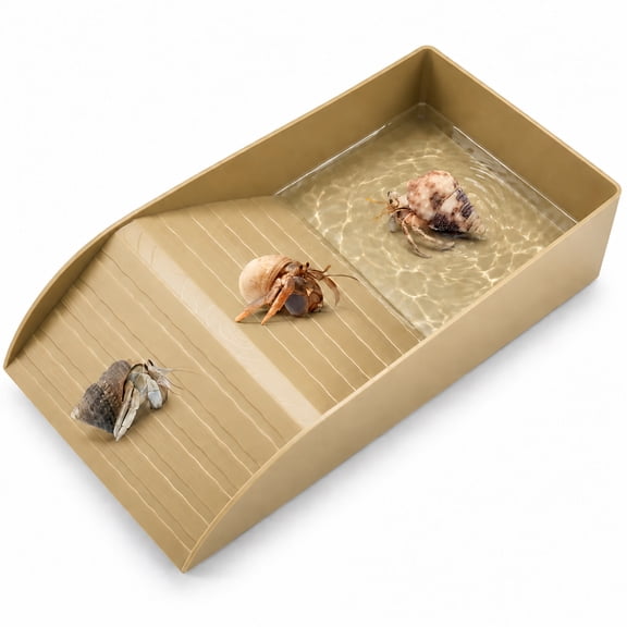 Hermit Crab Water Tank with Climbing Ramp, Wood Color Reptile Pool & Turtle Basking Platform
