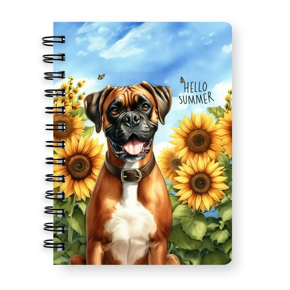 Boxer Hello Summer Sunshine Sunflowers Spring Retro Vintage Spiral Bound Journal Boxers Dog Lover Gifts Idea 5x7in Spiral Notebook - 00008