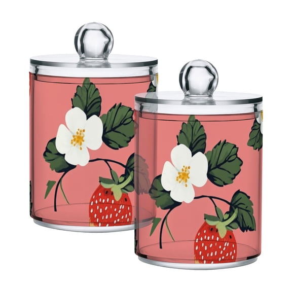 Strawberries Small White Flowers Translucent Plastic Cans Storage Canisters with Lid Set of 2