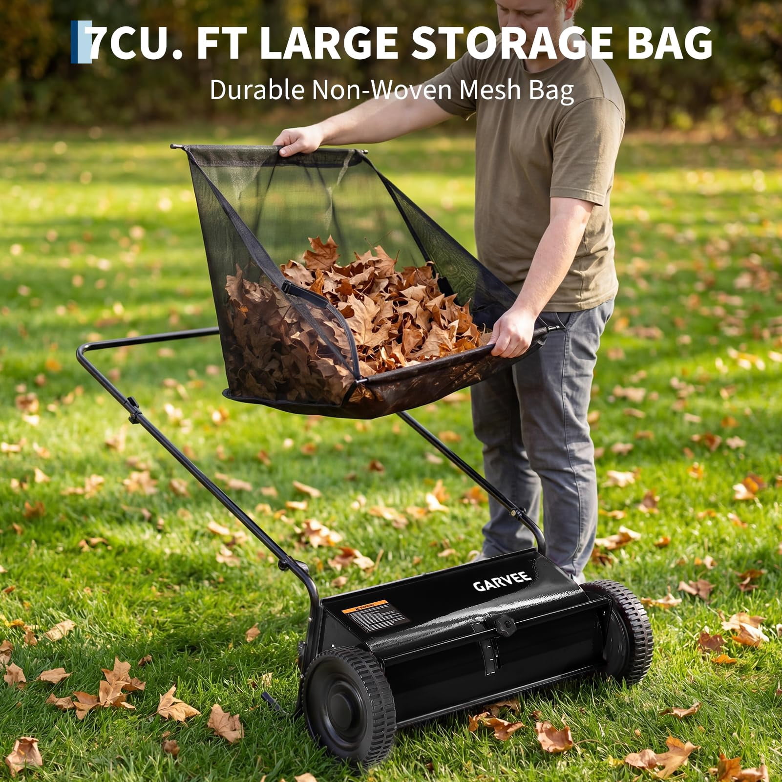 26" Push Lawn Sweeper, 7 cu ft Grass Cutter & Leaf Collector with 4 High-Speed Brushes, Durable Steel Walk-Behind Sweeper for Yard Cleanup