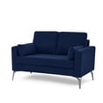 thumbnail image 5 of Loveseat Corduroy Upholstered Sofa with Square Arms and Tight Back, Modern 2 Seat Couch with Two Small Pillows and Metal Legs for Living Room Apartment Office, Navy, 5 of 8