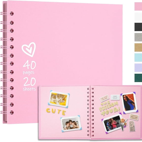 Bxaolu 7X7 Inch DIY Scrapbook Photo Album, Thick Paper Scrap Book 40 Pages Memory Book for Wedding Family, Pink