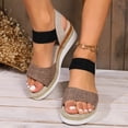 thumbnail image 2 of Rokment Women's Beach Platform Wedge Dressy Sandals Comfortable Breathable Color Block Linen Elastic Ankle Strap Espadrilles Walking Sandals Casual Chunky High Heel Dress Summer Shoes Brown Size 7, 2 of 5