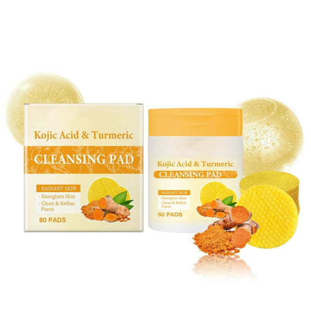 Pisexur Belleza Maquillaje Discos limpiadores de cúrcuma y kójico. Discos faciales de cúrcuma y kójico para reparar, reducir los poros, atenuar las manchas oscuras, suavizapara mujeres y hombres