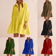 thumbnail image 7 of Tumotour Fall Tunic Dress for Women Mini Dress Women's Fashion Casual Solid Button Pocket Flip Collar Dress, 7 of 7