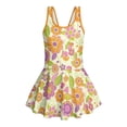 thumbnail image 4 of COEQINE Girls One Piece Swimsuit with Attached Liner, Scoop Neck V-Back Swim Dress for Swim Lessons, Polyester Spandex Bathing Suit for Girls 3-4 Year Olds, Orange Hippie Flower, 4 of 8