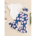 thumbnail image 3 of Bagilaanoe 3pcs Newborn Baby Girl Pants Set Letter Short Sleeve Romper Tops + Flare Trousers + Headband 3M 6M 12M 18M Infant Casual Clothes, 3 of 8