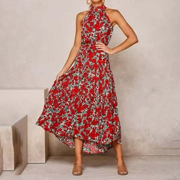 WILLBEST Vestidos Casuales Para Mujer Cortos Vestido Casual De Verano Para Mujer, Vestido Largo Con Cuello Para Uso Diario, Vacaciones, Hogar, Cómodo, Primavera, Verano, Otoño, Atuendo, Estilo Básico