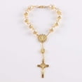 thumbnail image 3 of Pulsera de cruz cristiana con rosario de perlas artificiales, joyería para mujeres y niñas (plateada), 3 of 6