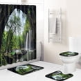 thumbnail image 1 of Juego de cortinas de ducha de 4 piezas, paisaje de cascada para ventana con alfombras antideslizantes, tapa de inodoro y alfombrilla de baño, duradero e impermeable, para decoración de baño, 70 x 70, 1 of 6