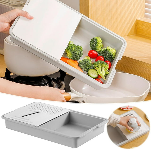 6-in-1 Multi-Functional Grater and Slicer, Kitchen Tool with Drainage Basket & Storage Tray, Vegetable Cheese Shredder, Compact Cutting Board, Dishwasher Safe, Space-Saving Kitchen Gadget"