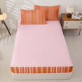 thumbnail image 4 of Castle Fairy Hippie Vertical Stripe Zipper Queen Comforter Set with Fitted Sheet and 2 Pillowcases,Bohemian Thin Line Zipper Bedding Set,Orange Pink White,Reversible, 4 of 7