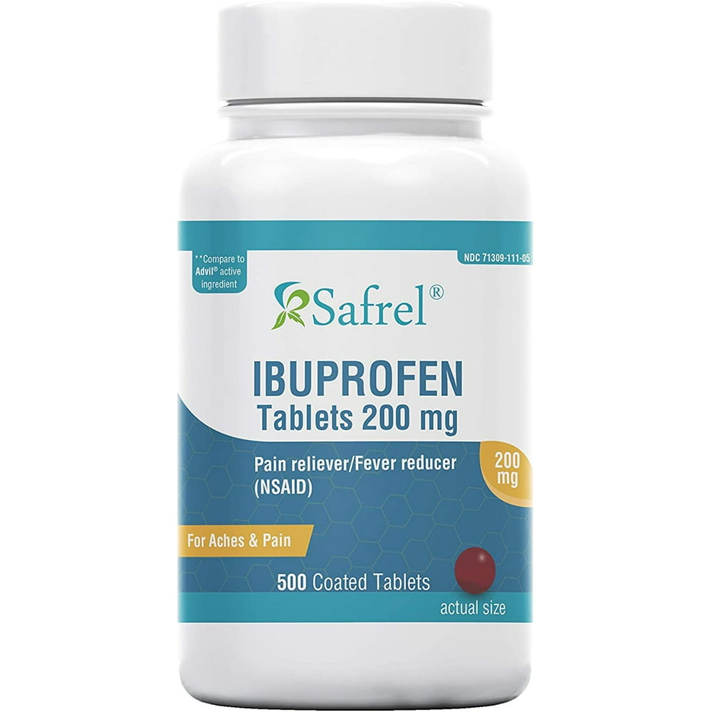 Safrel Ibuprofen Tablets 200 mg (NSAID), 500 Count, Pain Reliever/Fever