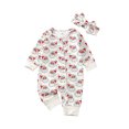 thumbnail image 1 of Faithtur Barboteuse Bébé Automne Noël, Imprimé Père Noël Manches Longues Col Rond Combinaison Invisible avec Fermeture Éclair + Bandeau Nœud, 1 of 9