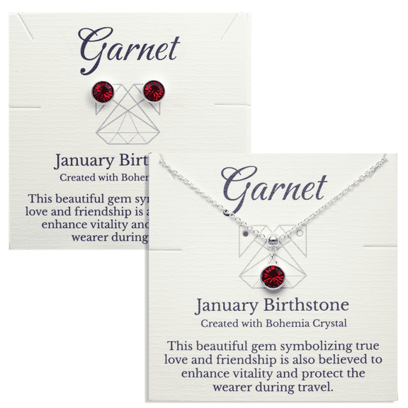 Silver January Birthstone Necklace and Stud Earrings Set with Bohemian Crystals, Silver Plated, Birthday Month Gift, Great for Mom.