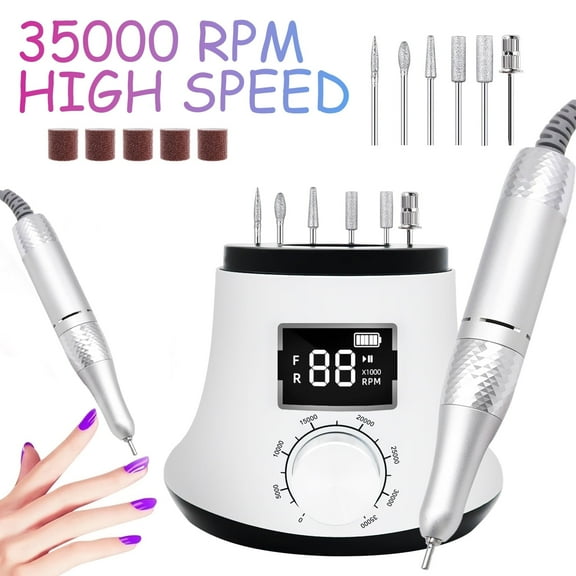 Electric Nail Drill Professional 35000RPM, Rechargeable Nail Drill Kit Portable Electric Nail File for Acrylic Nails Gel Polishing Removing Nail Drill Machine for Manicure Salon Home, White