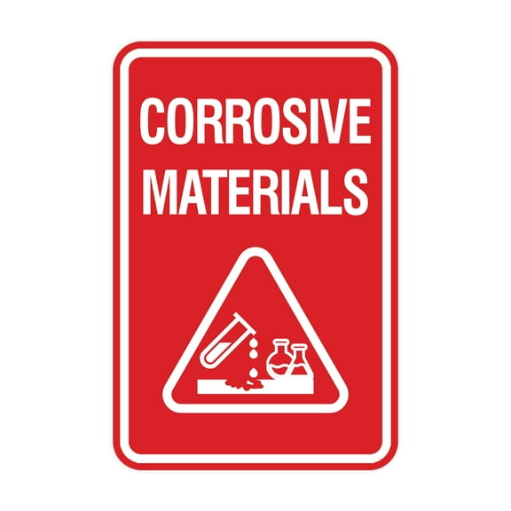 Signs ByLITA Portrait Round Corrosive Materials Sign (Red) - Large