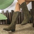 thumbnail image 3 of Rokment Women's Vintage Studded Wide Calf Cowboy Boots Retro Suede Pointed Toe Chunky Low Heel Western Cowgirl Riding Tall Dress Boots for Women Green Size 6.5, 3 of 6