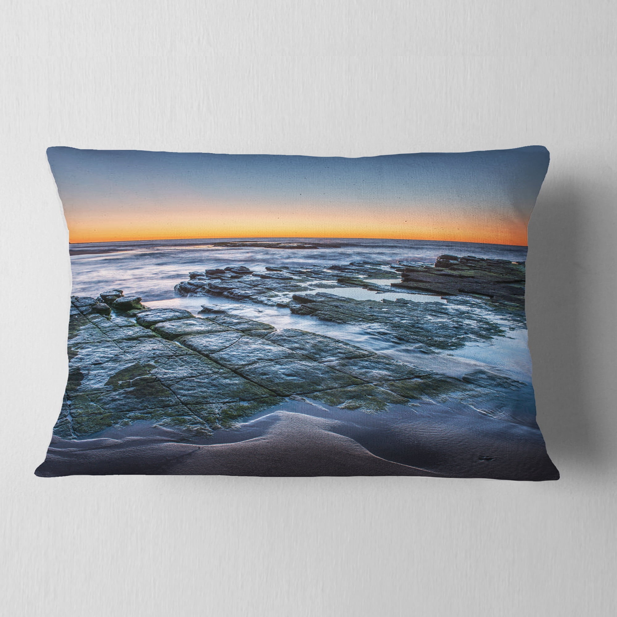Designart Sunrise Over Wide Sydney Ocean - Seashore Throw Pillow - 12x20