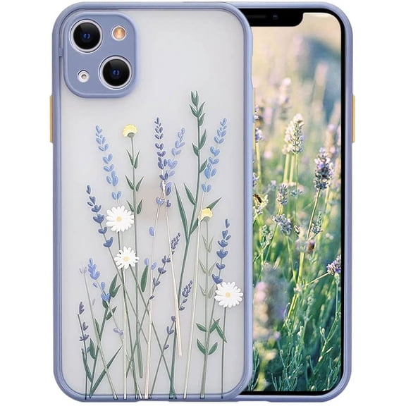 Compatible for iPhone 13 Mini Case for Clear Frosted PC Back 3D Floral Girls Woman and Soft TPU Bumper Protective Silicone Slim Shockproof Case for iPhone 13 Mini-Purple