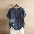thumbnail image 2 of CHOK Hauts pour Femmes Liquidation Mode Été Ample Imprimé Col Rond T-Shirt Manches Courtes Blouse Décontractée, 2 of 2