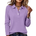 thumbnail image 5 of Hsovts Women's Cotton Long Sleeve Collared Polo Shirt Preppy Button Placket Shirts Multi‑Color Tops Daily Commute Street Wear Purple XL, 5 of 5