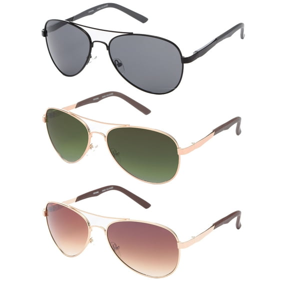 3 Packs Metal Frame Classic Aviator Spring Temple Fashion Sunglasses for Men for Women