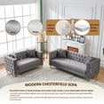 thumbnail image 2 of Accent Large Sofa with High Density Sponge,Chesterfield Velvet Sofa,3+2 Seater Deep Seat Sofa with Button Nailhead,Square Arm Couches,Furniture for Living Room,Bedroom,Grey, 2 of 7