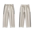 thumbnail image 3 of LWavelet Men's Side Striped Wide Leg Joggers with Text Detail - Drawstring Waist Trendy Casual Daily Pants Khaki XL, 3 of 4