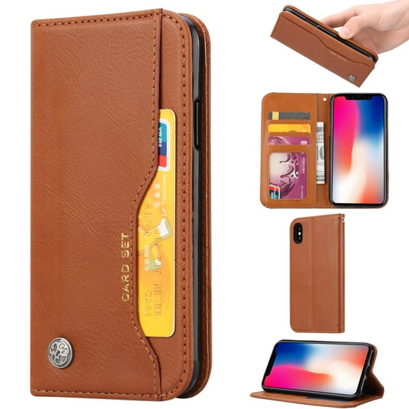 iPhone XR 6.1" Case 2018, Allytech Vintage PU Leather Slim Fit Lightweight Business Type Folio Flip Stand Drop Proof Credit Cards Holder Wallet Case Book Cover Design for Apple iPhone XR, Brown