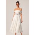 thumbnail image 3 of Vestido Bellabarnetten Sagako con hombros descubiertos, pliegues, flores y encaje, 3 of 6