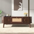 thumbnail image 3 of Noble House Wicker Coffee Table with Sliding Doors & Drawers, Solid Wood Legs, Natural Country Style, 3 of 9