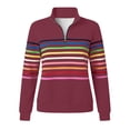 thumbnail image 5 of Rrxhxhs Sweatshirt for Women Colorful Horizontal‑Stripe Quarter Zip Mock Neck Long Sleeve Loose Casual Pullover Top, 5 of 5