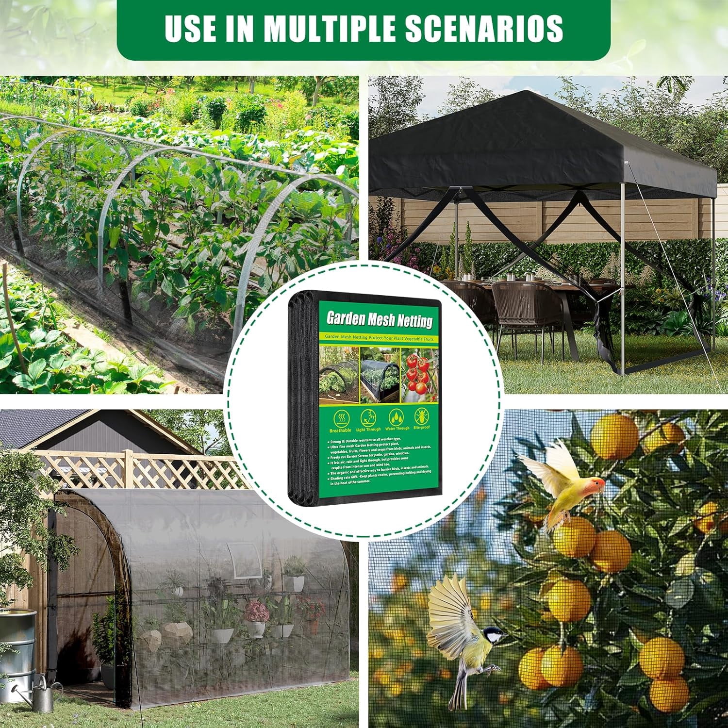 10 X 50 FT Thicker Garden Mesh Netting Pest Barrier for Raised Beds, Black Fruit Tree Netting for Cicadas, Bird Insect Blueberry Bush Strawberry Netting Cover for Garden Protection, Shading Rate 30%