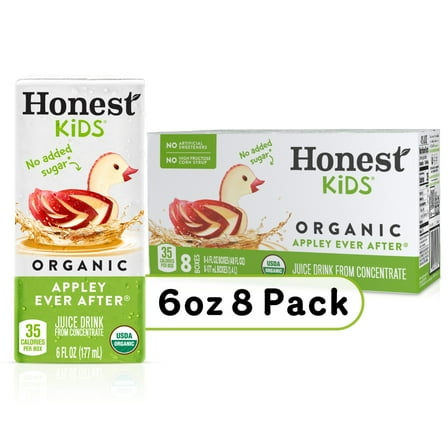 Honest Kids Appley Ever After Organic Apple Fruit Juice, 8 ct, 6 fl oz (Packaging may vary)