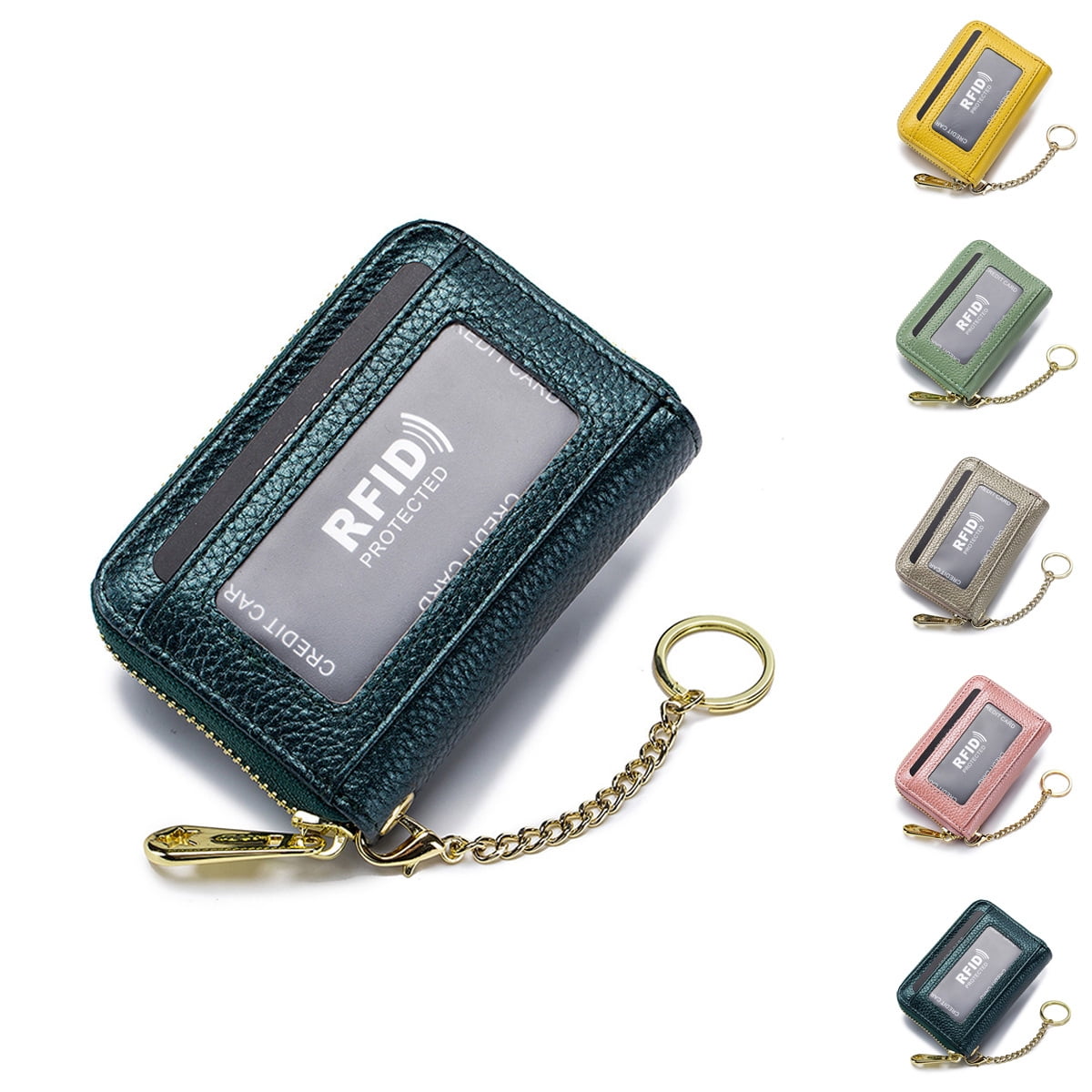 Rfid Credit Card Holder Wallet Coin Purse with Removable Key Chain for Men  Women,Yellow