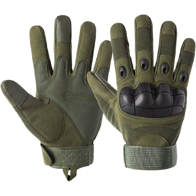 Nvzi Guantes militares tácticos de goma con nudillos duros para exteriores, para pantallas táctiles, transpirables, resistentes al desgaste, con protección para las articulaciones de PP (verde, L)