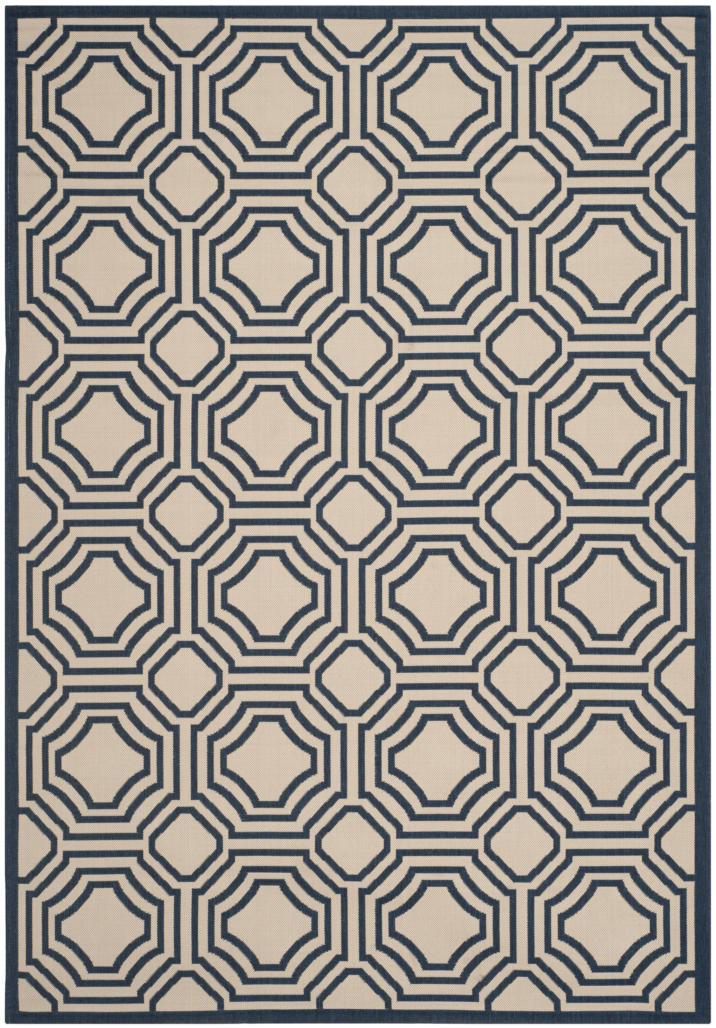 Safavieh Courtyard Brooklyn Geometric Indoor/Outdoor Area Rug, Beige/Navy, 6'7" x 9'6"