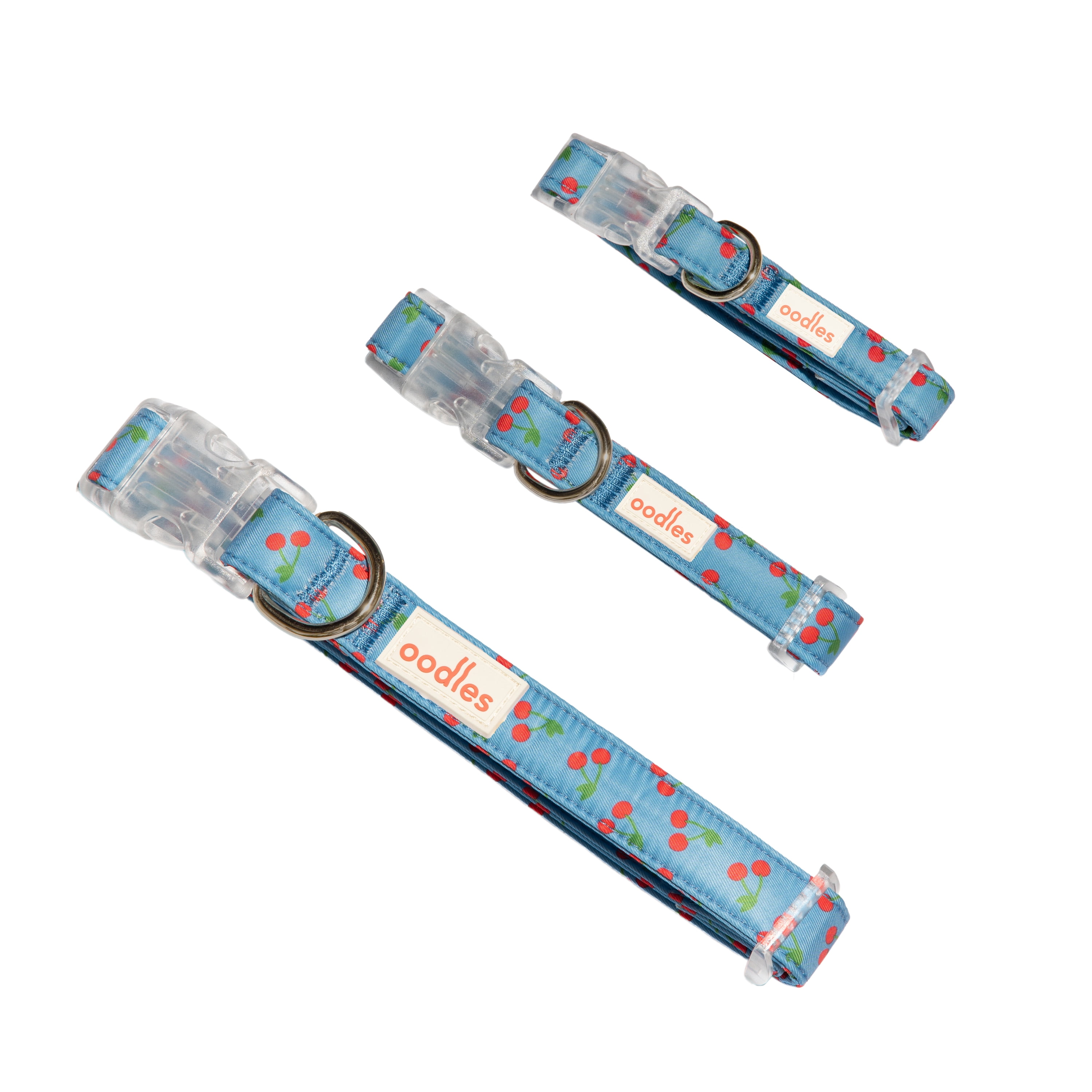 Oodles Blue Tart Cherries Adjustable Fashion Dog Collar, Medium