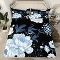 thumbnail image 2 of Manfei Vintage Peony Full Size Sheets 4pcs, Black Blue Flower Bed Sheets, Retro Blossoms Sheet Sets, Ultra Soft Room Decor, 2 of 7