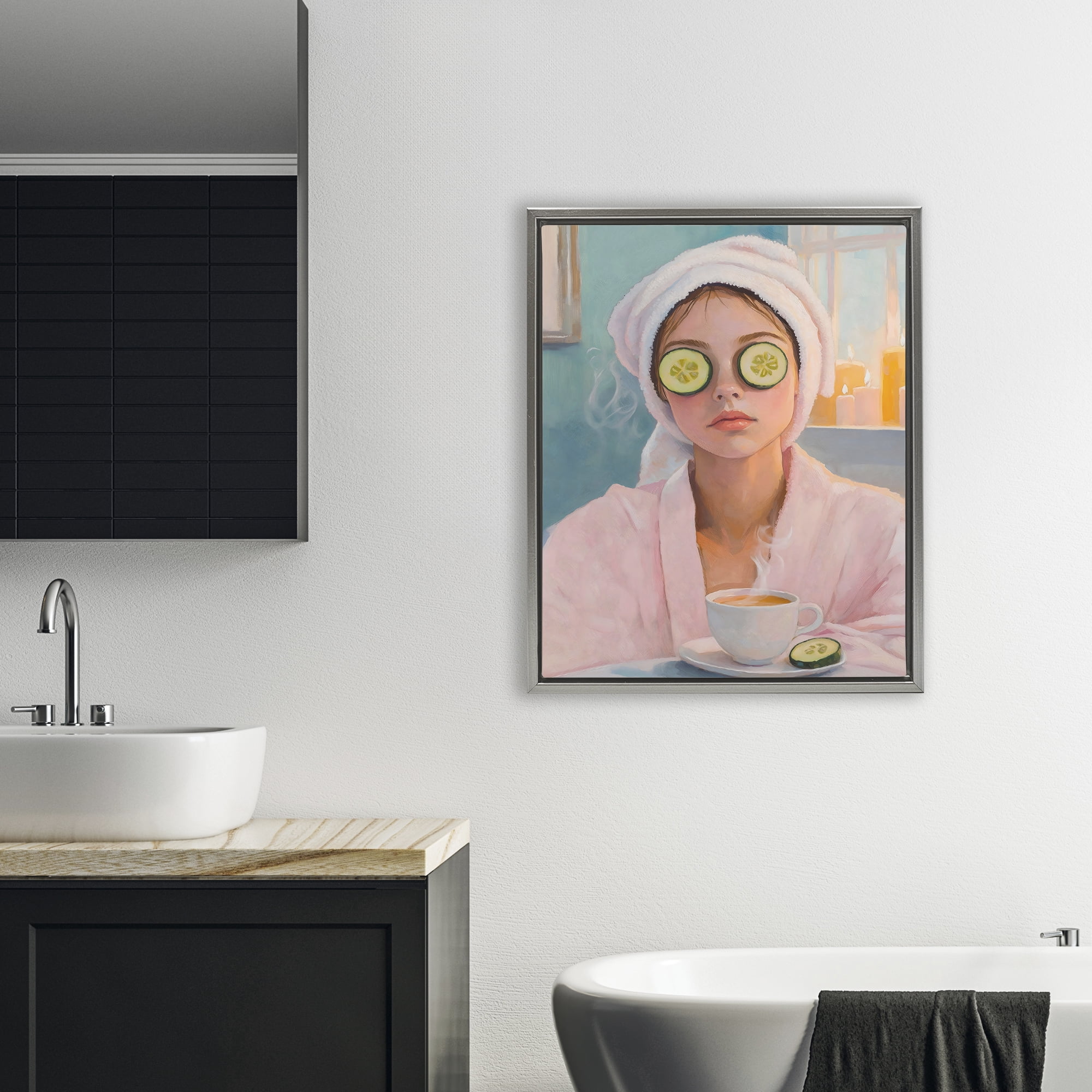 Stupell Industries Spa Day Cucumber Self Care Gray Framed Floater Canvas Wall Art, design by The Prints Vibe