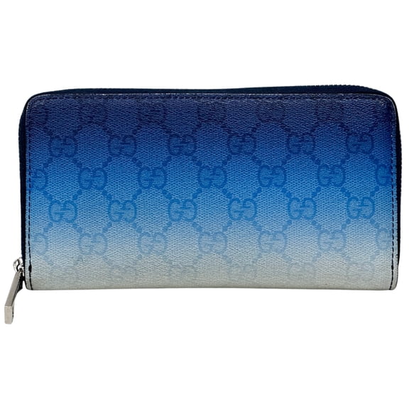 Pre-Owned Gucci men's wallet, Chroma long blue and white, 835706, round zipper, gradient design.